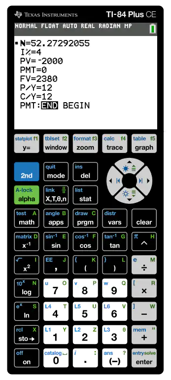 Solving Problem 2 by using TVM Solver on TI 84 calculator