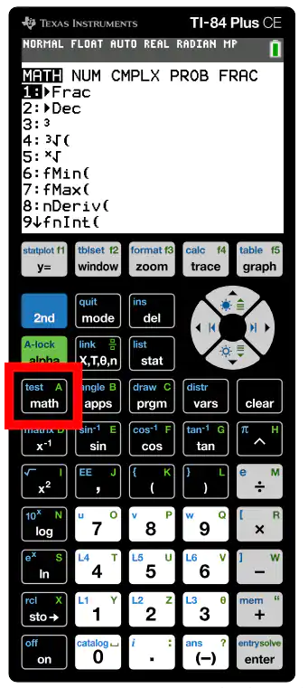 Math key to see basic options come up after pressing math button