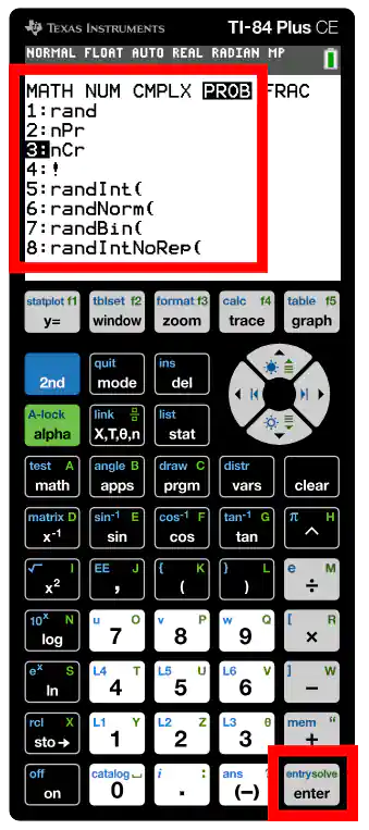 3 nCr option under PROB