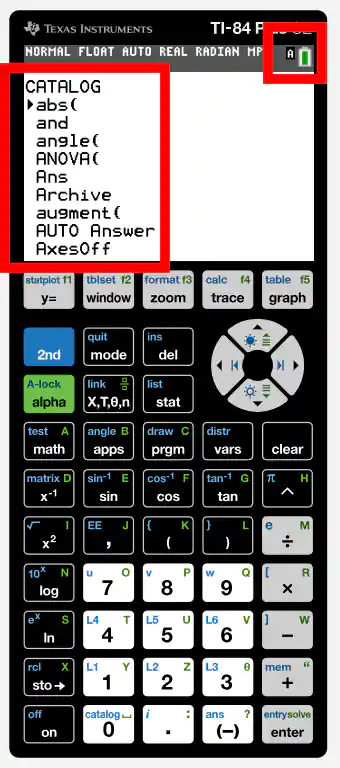 Catalog list in TI 84 Plus CE Calculator