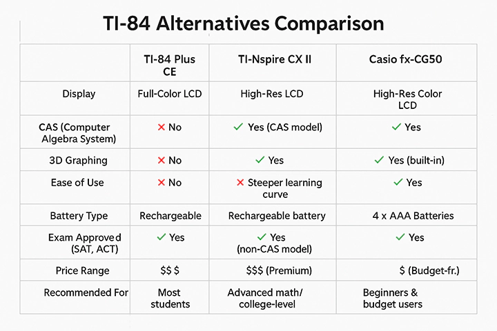 TI 84 Vs TI-Nspire CX Vs II Casio fx-CG50